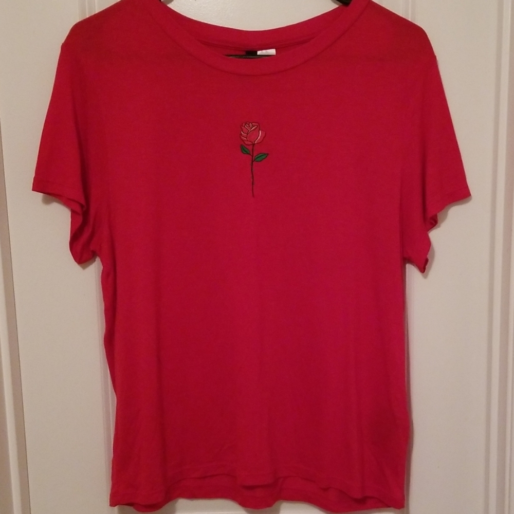 Red Rose Embroidered Tshirt